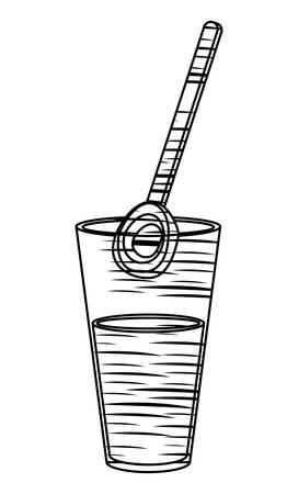 sketch of glass with juice and spoon icon over white background, vector illustrationのイラスト素材