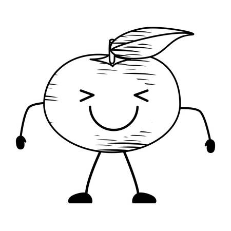 sketch of kawaii happy mandarine icon over white background, vector illustrationのイラスト素材