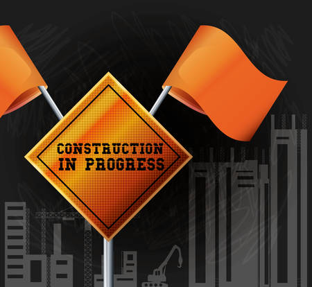 Construction progress design with warning sign and flags, colorful design vector illustrationのイラスト素材