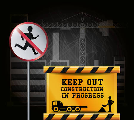 Construction progress design with forbidden sign board , colorful design vector illustrationのイラスト素材