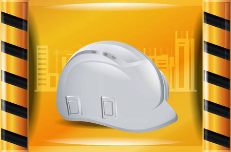 Yellow board with construction safety helmet icon, colorful design vector illustrationのイラスト素材