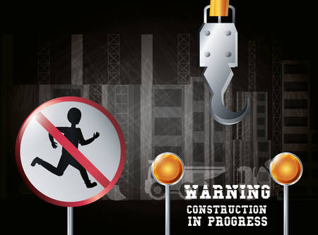 Construction progress design with forbidden sign and crane hanger, colorful design vector illustrationのイラスト素材