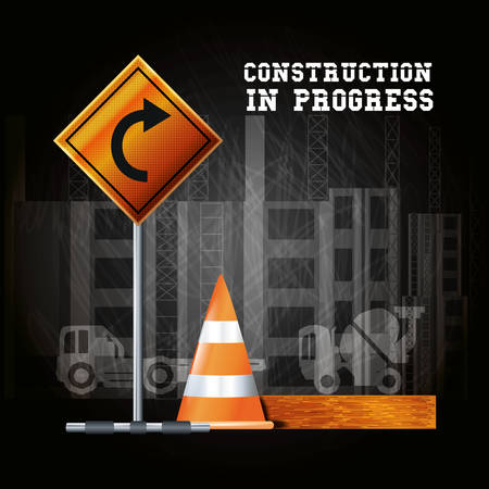 Construction progress design with warning sign and cone, colorful design vector illustrationのイラスト素材