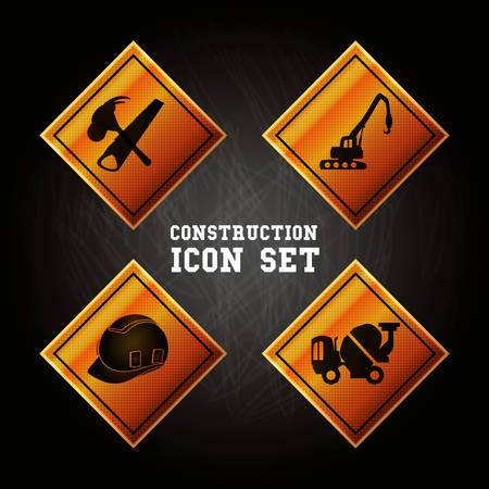 Construction road signs over black background, colorful design vector illustrationのイラスト素材