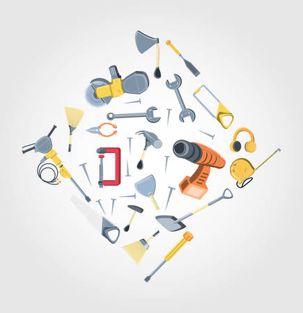 Icon set of under construction elements in rhombus shape over white background, colorful design vector illustrationのイラスト素材