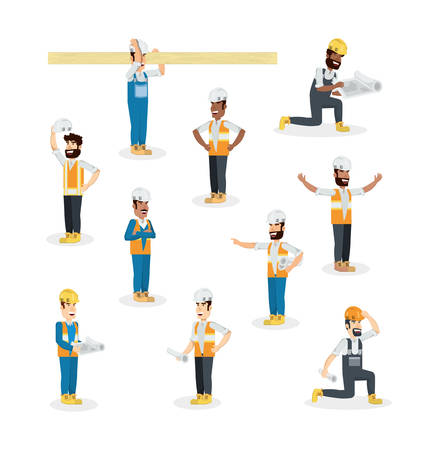 Icon set of construction builders over white background, colorful design vector illustrationのイラスト素材