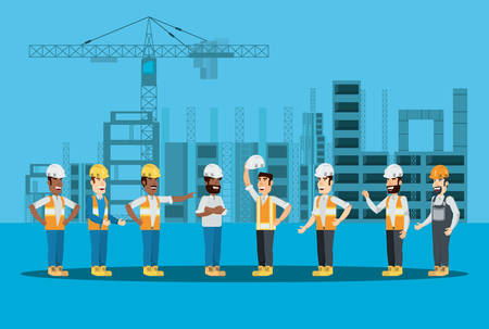 Construction builders and enginners over under construction zone, colorful design vector illustrationのイラスト素材