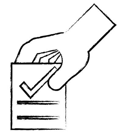 sketch of hand with votation paper with check icon over white background, vector illustrationのイラスト素材
