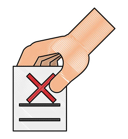 hand with votation paper with cross icon over white background, vector illustrationのイラスト素材
