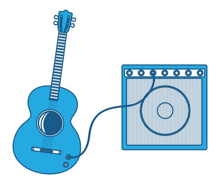 guitar with ampliflier icon over white background, blue shading.  vector illustrationのイラスト素材