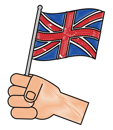 hand holding a flag of united kingdom over white background, colorful design. vector illustrationのイラスト素材