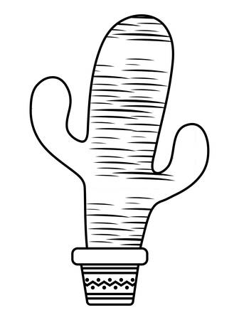 sketch of Cactus flower in pot icon over white background, vector illustrationのイラスト素材