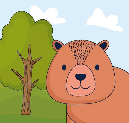 Cute bear in a forest, colorful design vector illustrationのイラスト素材