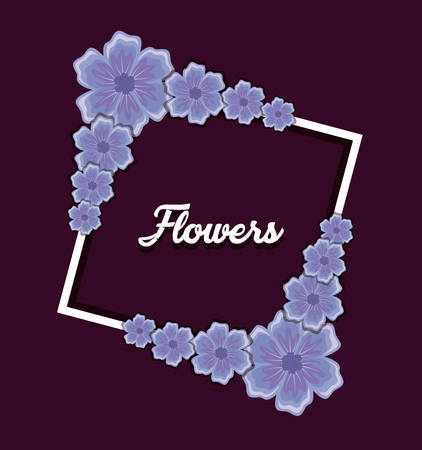 Flowers design with decorative square frame with beautiful flowers over purple background, colorful design. vector illustrationのイラスト素材