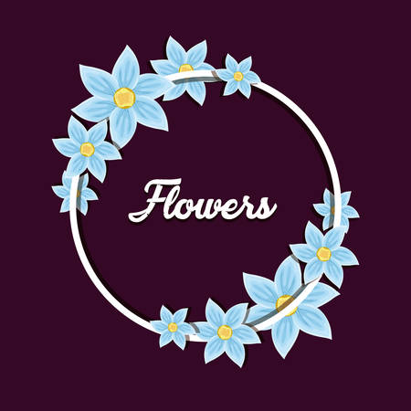 Flowers design with decorative circular frame with beautiful flowers over purple background, colorful design. vector illustrationのイラスト素材