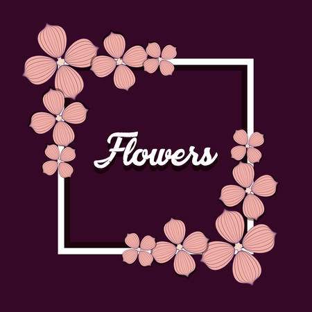 Flowers design with decorative square frame with beautiful flowers over purple background, colorful design. vector illustrationのイラスト素材