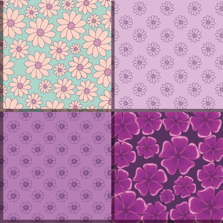 Design of squares of beautiful and tropical flowers patterns, colorful designのイラスト素材