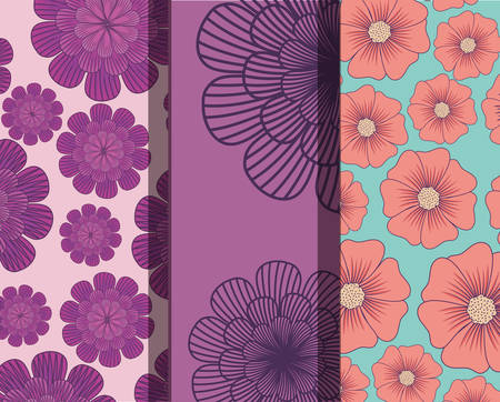 Design of differents and beautiful tropical flowers patterns, colorful designのイラスト素材