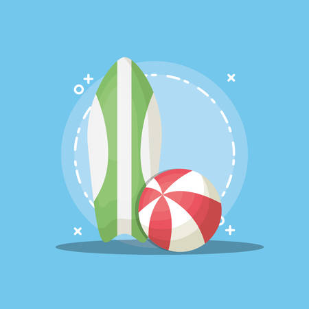 Summer time design with surfboard and ball over blue backgroundのイラスト素材