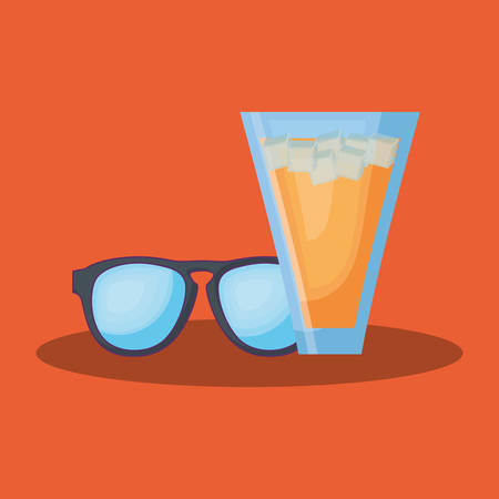 Summer time design with cocktail drink and sunglasses over orange background, colorful design vector illustrationのイラスト素材