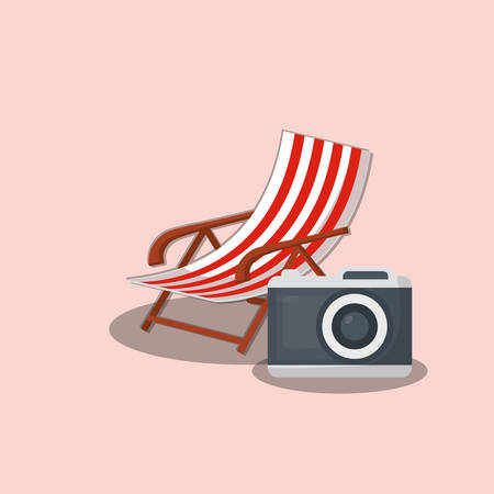 beach chair and photographic camera over pink background, colorful design vector illustrationのイラスト素材