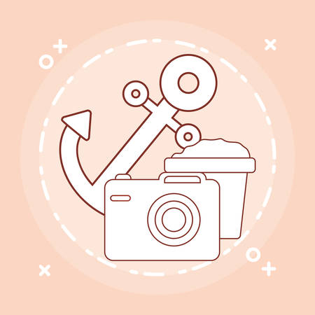 anchor and camera over orange background, colorful design vector illustrationのイラスト素材