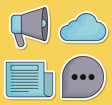 communication related icons over yellow background colorful design vector illustrationのイラスト素材