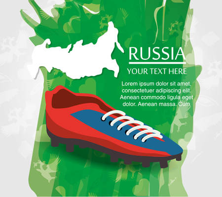 Infographic of Soccer Russia concept with football boot over green and white background, colorful design vector illustrationのイラスト素材