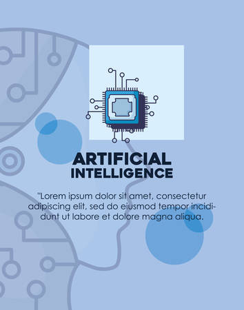 Infographic design of artificial intelligence with electronic chip over blue background, colorful design vector illustrationのイラスト素材