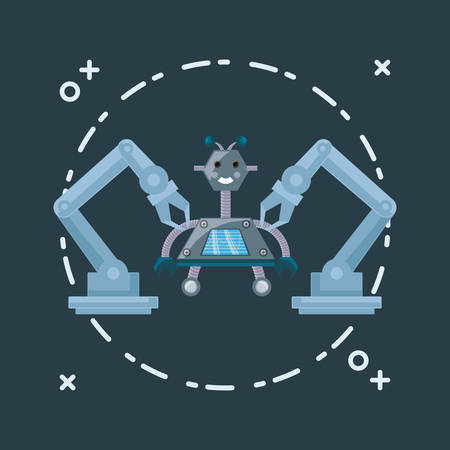 Robotic arms with cartoon robot over blue background, colorful design vector illustrationのイラスト素材