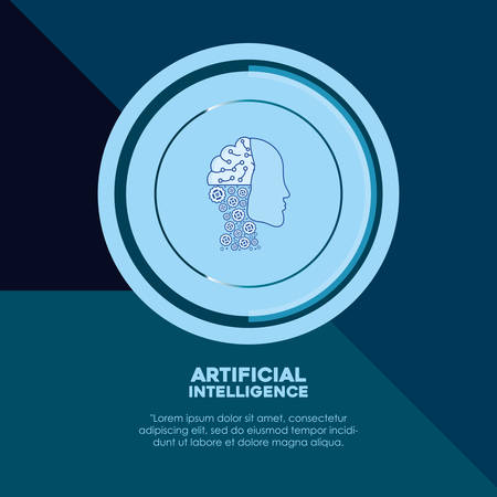 Artificial intelligence design with robotic head icon over blue circle and background, colorful design. vector illustrationのイラスト素材