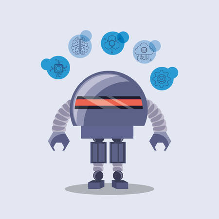 Robot with artificial intelligence related icons over white background, colorful design vector illustrationのイラスト素材