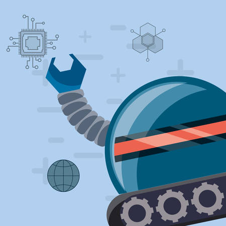robot with artificial intelligence related icons around over blue background, colorful design vector illustrationのイラスト素材