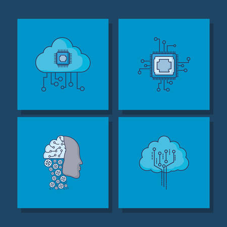 Aritificial Intelligence concept over squares and blue background, colorful design vector illustrationのイラスト素材