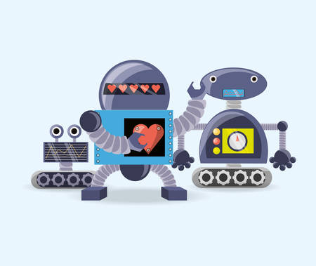 Robotic design with cartoon robots over white background, colorful design vector illustrationのイラスト素材