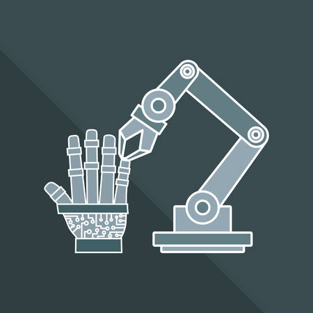 Robotic arm with robotic hand over blue background, colorful design vector illustrationのイラスト素材