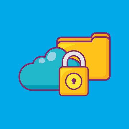 Big data design with document folder and cloud with padlock over blue background, vector illustrationのイラスト素材