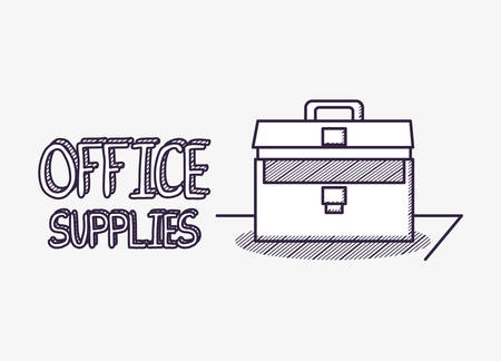 Office supplies with briefcase over white background, sketch design vector illustrationのイラスト素材