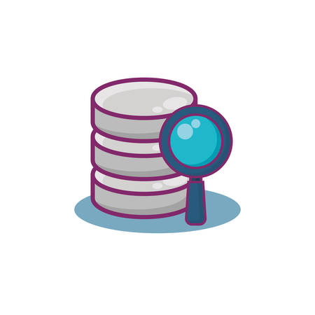 Data server and magnifying glass over white background, colorful design. vector illustrationのイラスト素材