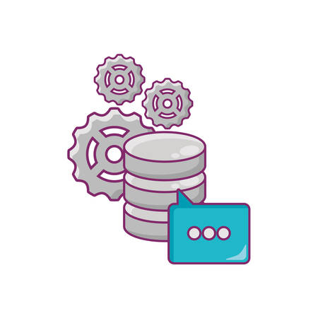 Data server with gear wheels and speech bubble over white background, colorful deign. vector illustrationのイラスト素材