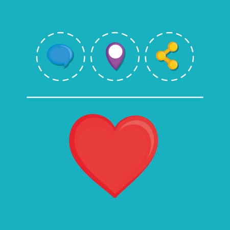 heart with social media related icons over turquoise background, colorful design vector illustrationのイラスト素材