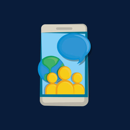 Social media design with smartphone and avatar people with speech bubble over blue background, colorful design vector illustrationのイラスト素材