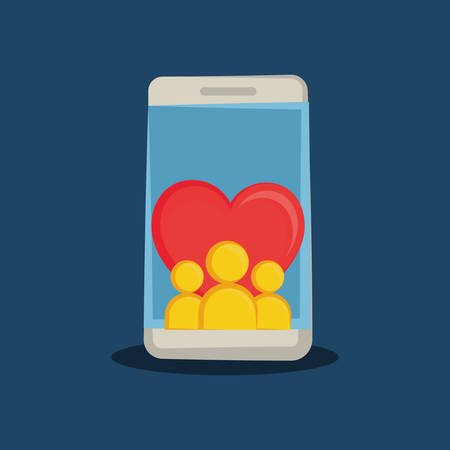 Social media design with smartphone and avatar people over blue background, colorful design vector illustrationのイラスト素材