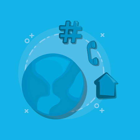 earth planet with social media related icons over blue background, colorful design vector illustrationのイラスト素材