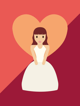cartoon bride over orange heart and colorful background, vector illustrationのイラスト素材