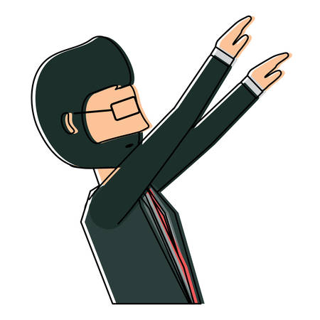 avatar businessman with arms up icon over white background, colorful design.  vector illustrationのイラスト素材