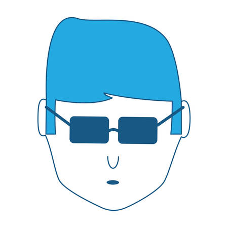 Avatar man face with sunglasses icon over white background, blue shading design. vector illustrationのイラスト素材