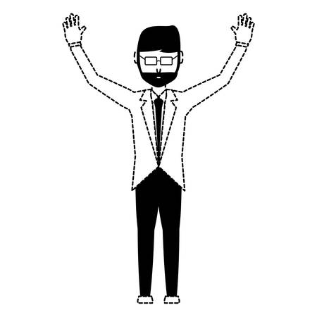 avatar businessman with arms up icon over white background, vector illustrationのイラスト素材