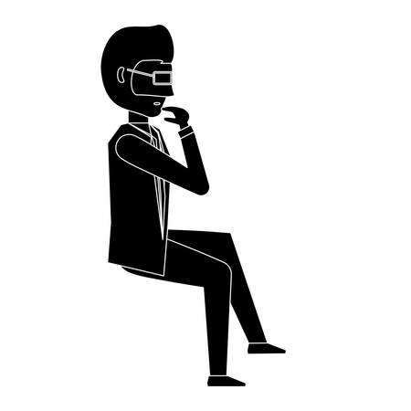 avatar businessman standing and thinking over white background, vector illustrationのイラスト素材