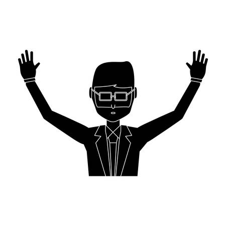 avatar businessman with arms up icon over white background, vector illustrationのイラスト素材